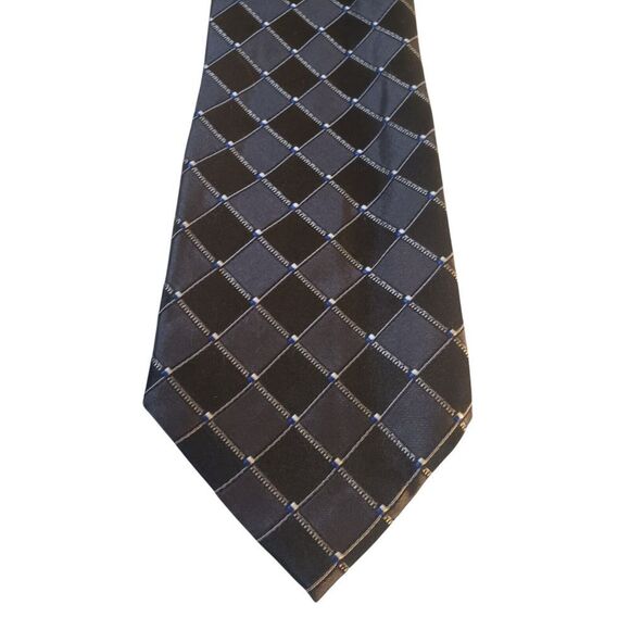 Calvin Klein Mens Tie Necktie Designer Luxury‎ Black Gray Geometric Businesscore - Picture 1 of 12